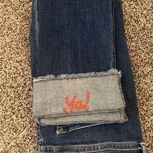 MOTHER Blue Jeans with Red Embroidery